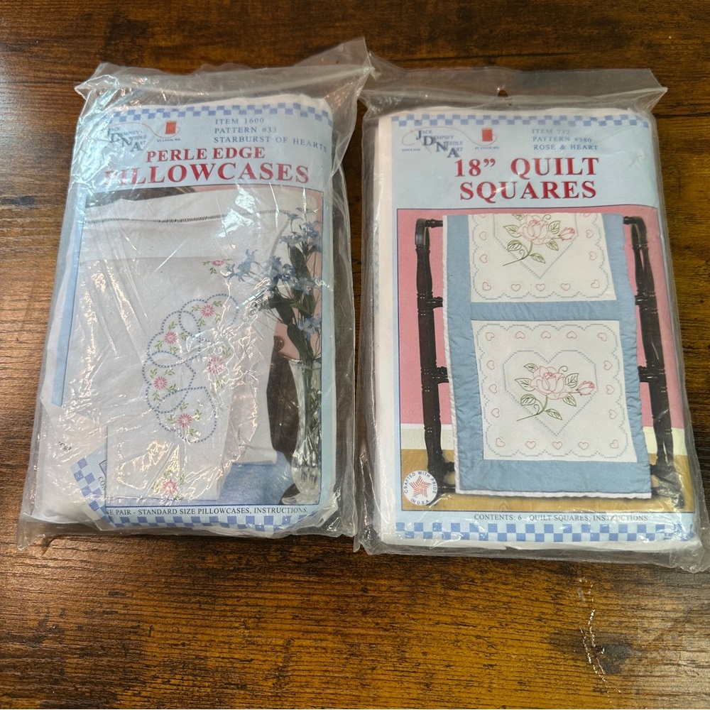 Vintage Jack Dempsey Needle Art Embroidery Kit Lot – Pillowcases & Quilt Squares
